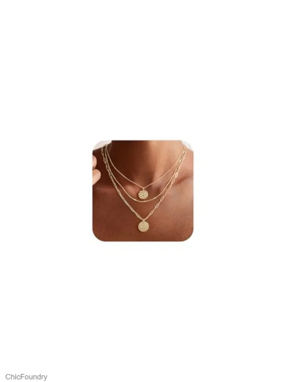 3PCS Gold Plated Layered Necklace Set for Women, Trendy Pendant Choker Necklaces